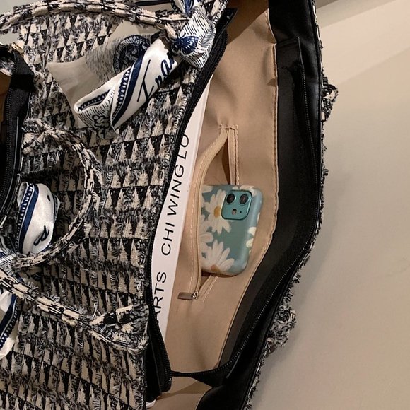 Multicolor Boho Womens Tweed Top Handle Tote Bag - Picture 3 of 5